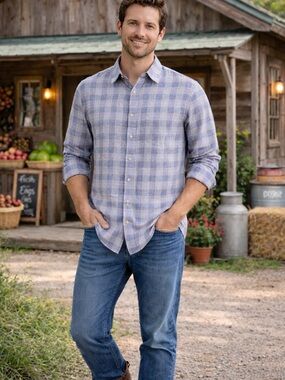 Bundle of 2 J. Crew Blue and Gray Plaid Casual Button-Down Shirt